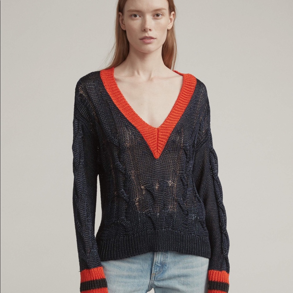 NWT Rag & Bone Emma Cropped V-Neck Sweater Viscose Blend